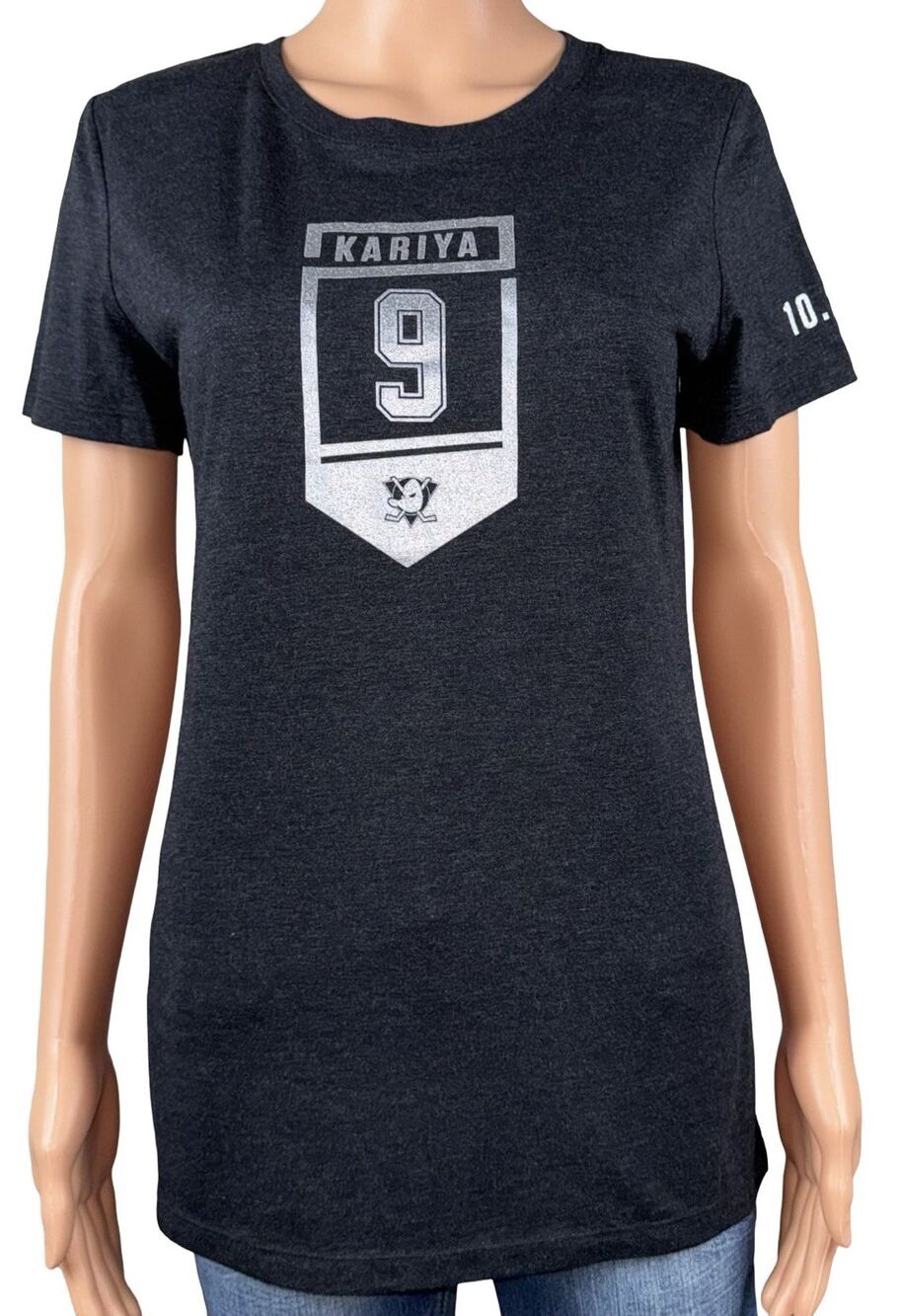 Anaheim Ducks Kariya #9 Womens X-Large Hockey T-Shirt NHL Gray Silver Retro New